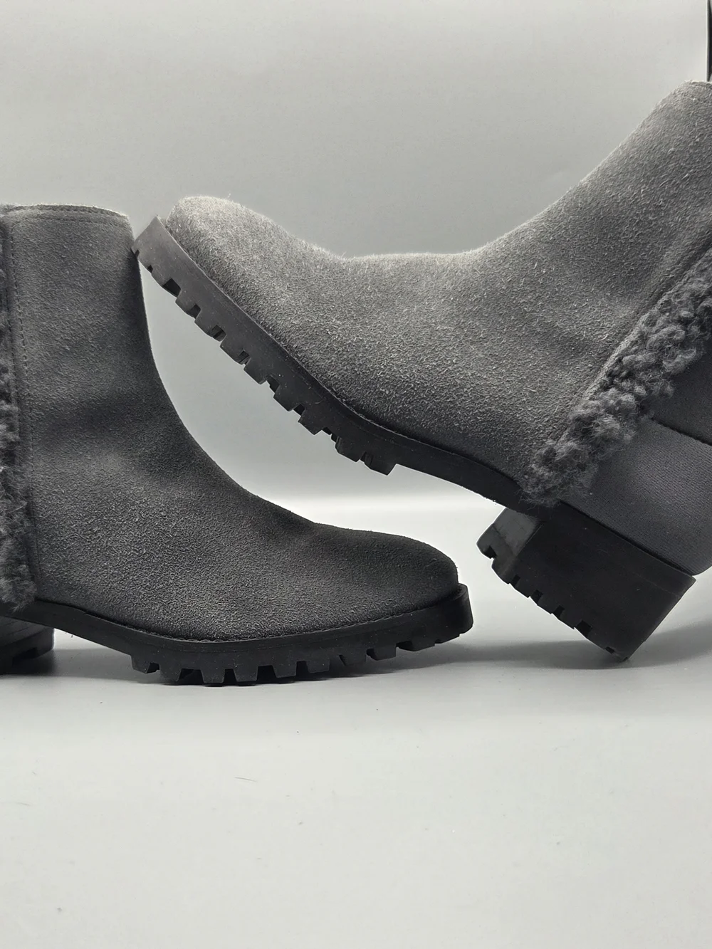 Talbots Gray Faux-Shearling Zip Ankle Booties